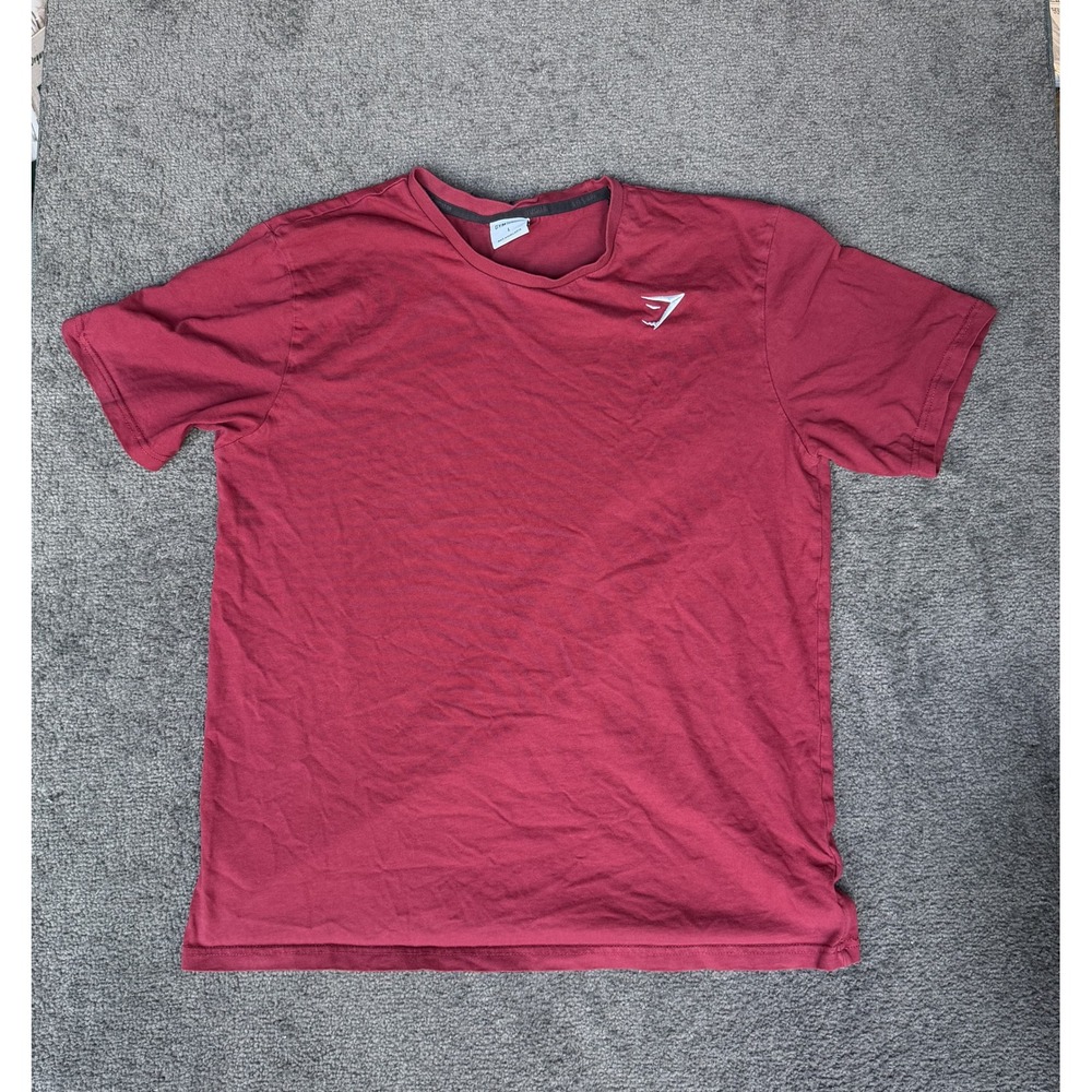 Gymshark Mens Short Sleeve Cotton T-Shirt Burgundy Red Logo A1A3J Large